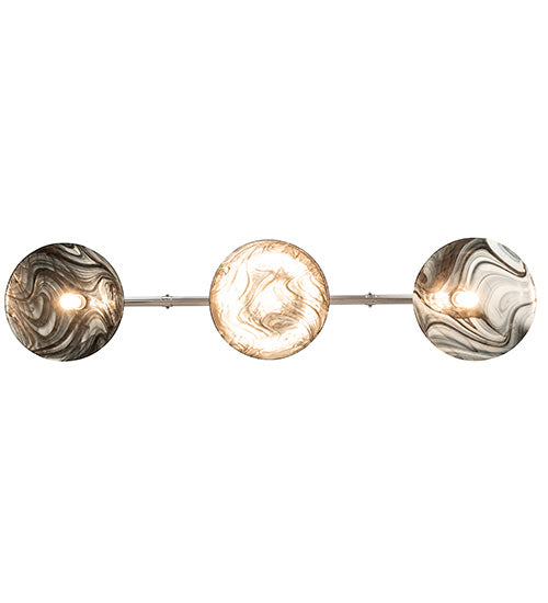 Meyda Lighting Deco Ball 70" 3-Light Brushed Nickel Noir Swirl Island Pendant Light With Black Swirl Shade Glass