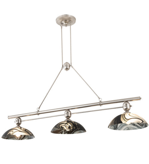 Meyda Lighting Deco Ball 70" 3-Light Brushed Nickel Noir Swirl Island Pendant Light With Black Swirl Shade Glass
