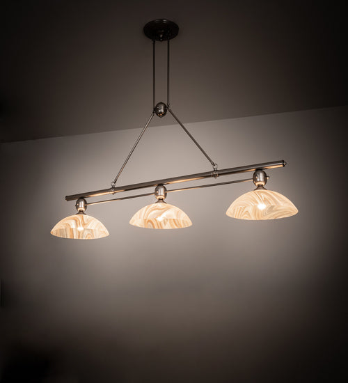 Meyda Lighting Deco Ball 70" 3-Light Nickel Island Pendant Light With Beige Cognac Swirl Shade Glass