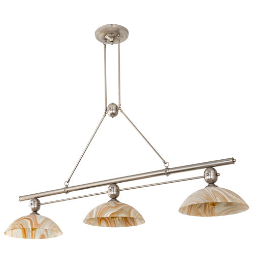 Meyda Lighting Deco Ball 70" 3-Light Nickel Island Pendant Light With Beige Cognac Swirl Shade Glass
