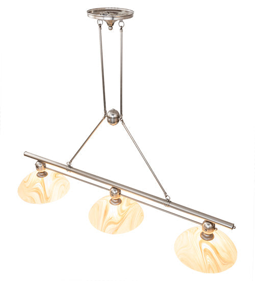 Meyda Lighting Deco Ball 70" 3-Light Nickel Island Pendant Light With Beige Cognac Swirl Shade Glass
