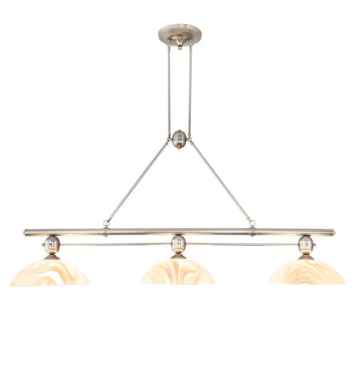 Meyda Lighting Deco Ball 70" 3-Light Nickel Island Pendant Light With Beige Cognac Swirl Shade Glass