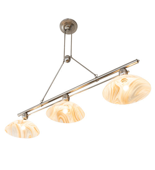 Meyda Lighting Deco Ball 70" 3-Light Nickel Island Pendant Light With Beige Cognac Swirl Shade Glass