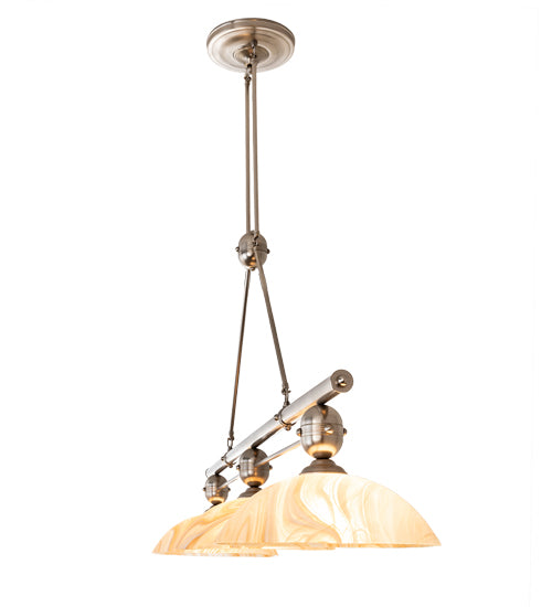 Meyda Lighting Deco Ball 70" 3-Light Nickel Island Pendant Light With Beige Cognac Swirl Shade Glass