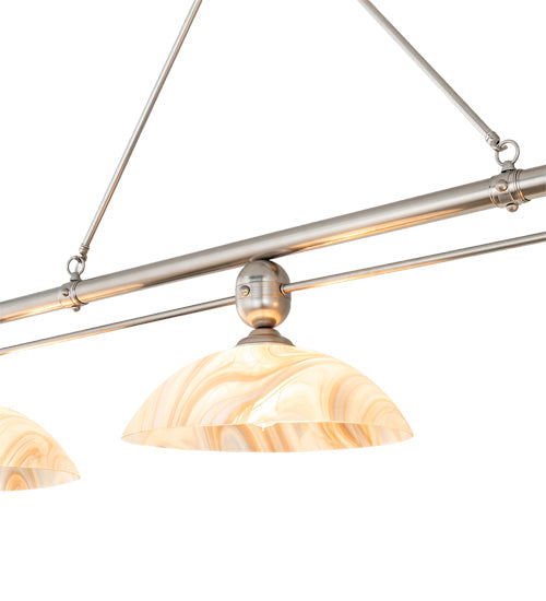 Meyda Lighting Deco Ball 70" 3-Light Nickel Island Pendant Light With Beige Cognac Swirl Shade Glass