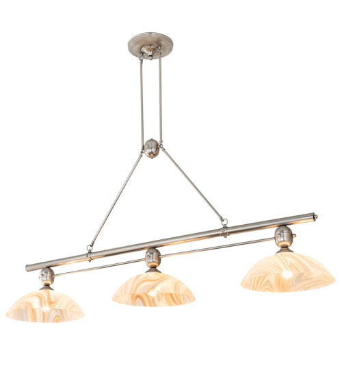 Meyda Lighting Deco Ball 70" 3-Light Nickel Island Pendant Light With Beige Cognac Swirl Shade Glass