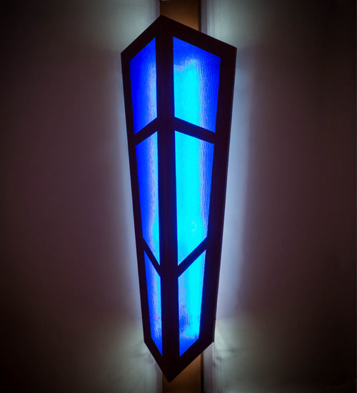 Meyda Lighting Deep Polaris 20" LED Transparent Copper Over Extreme Chrome Wall Sconce With Blue Sapphire Idalight Shade Glass
