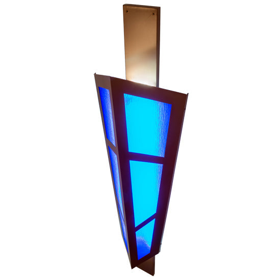 Meyda Lighting Deep Polaris 20" LED Transparent Copper Over Extreme Chrome Wall Sconce With Blue Sapphire Idalight Shade Glass