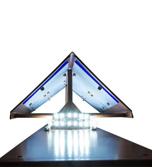 Meyda Lighting Deep Polaris 20" LED Transparent Copper Over Extreme Chrome Wall Sconce With Blue Sapphire Idalight Shade Glass