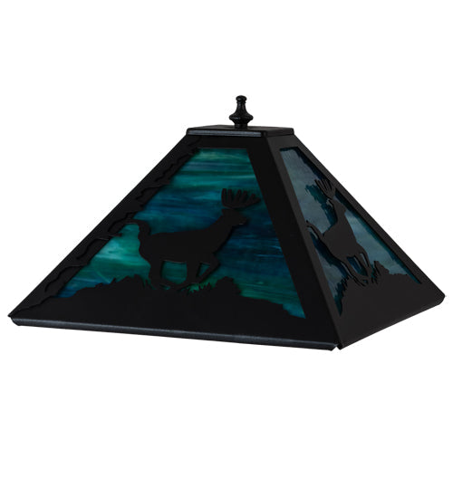 Meyda Lighting Deer 16" Textured Black Frame With Green & Blue Shade Glass