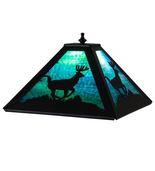 Meyda Lighting Deer 16" Textured Black Frame With Green & Blue Shade Glass