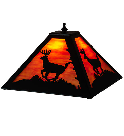 Meyda Lighting Deer 16" Textured Black Frame With Orange Shade Glass