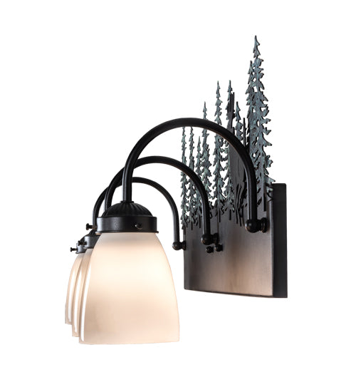Meyda Lighting Deer 27" 3-Light Textured Black & Green Trees Vanity Light With White Opal Shade Glass