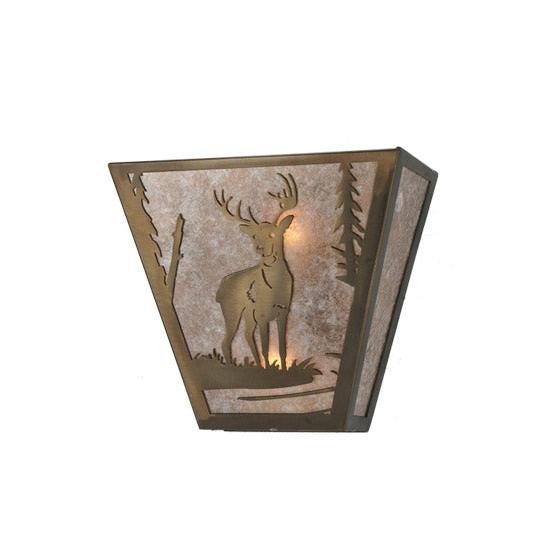 Meyda Lighting Deer Creek 108590 13" 2-Light Antique Copper Wall Sconce With Silver Mica Shade Glass