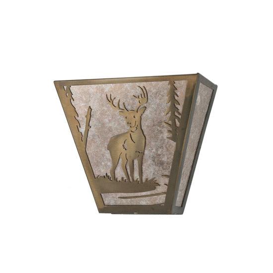Meyda Lighting Deer Creek 108590 13" 2-Light Antique Copper Wall Sconce With Silver Mica Shade Glass