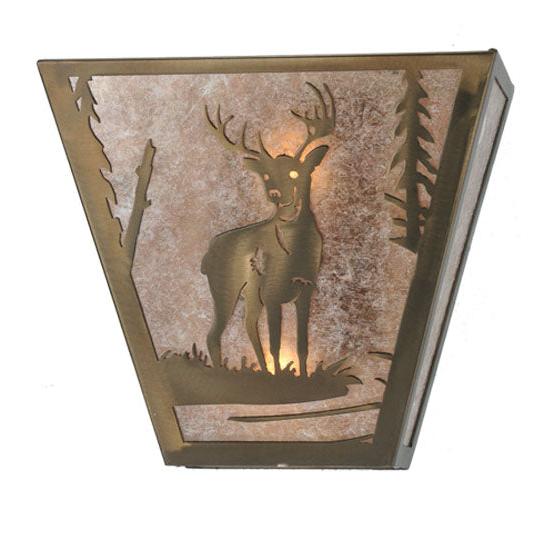 Meyda Lighting Deer Creek 108590 13" 2-Light Antique Copper Wall Sconce With Silver Mica Shade Glass