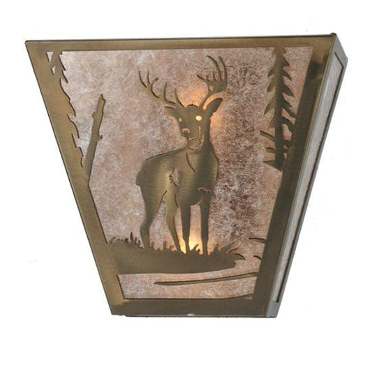 Meyda Lighting Deer Creek 108590 13" 2-Light Antique Copper Wall Sconce With Silver Mica Shade Glass
