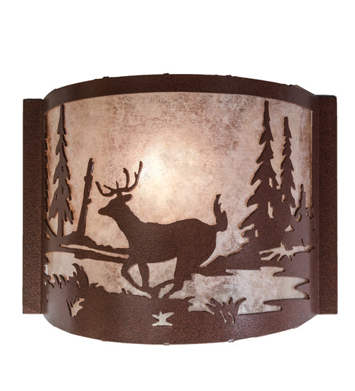 Meyda Lighting Deer Creek 12" Rust Wall Sconce With Silver Mica Shade Glass