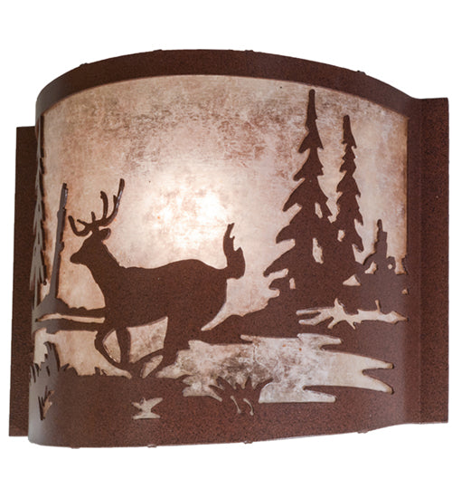 Meyda Lighting Deer Creek 12" Rust Wall Sconce With Silver Mica Shade Glass