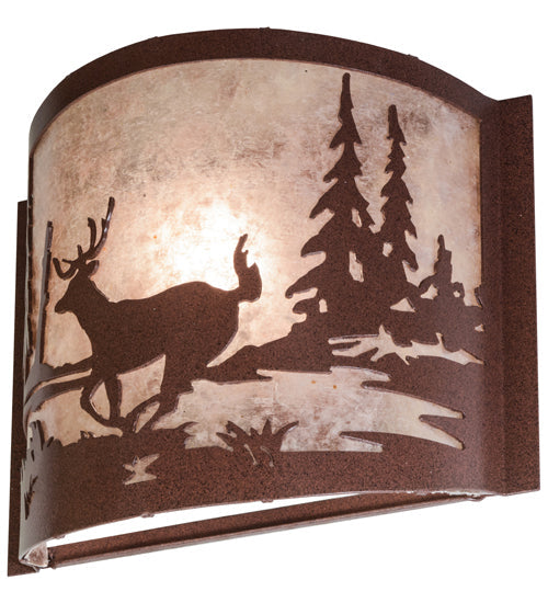 Meyda Lighting Deer Creek 12" Rust Wall Sconce With Silver Mica Shade Glass