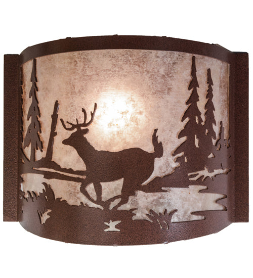 Meyda Lighting Deer Creek 12" Rust Wall Sconce With Silver Mica Shade Glass