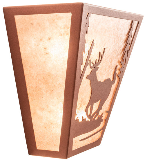 Meyda Lighting Deer Creek 13" 2-Light Red Rust Wall Sconce With Silver Mica Shade Glass