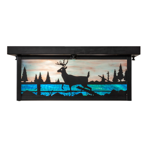 Meyda Lighting Deer Creek 23" 2-Light Craftsman Brown Flush Mount Light With Multi-Colored Shade Glass