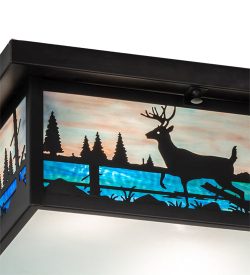Meyda Lighting Deer Creek 23" 2-Light Craftsman Brown Flush Mount Light With Multi-Colored Shade Glass