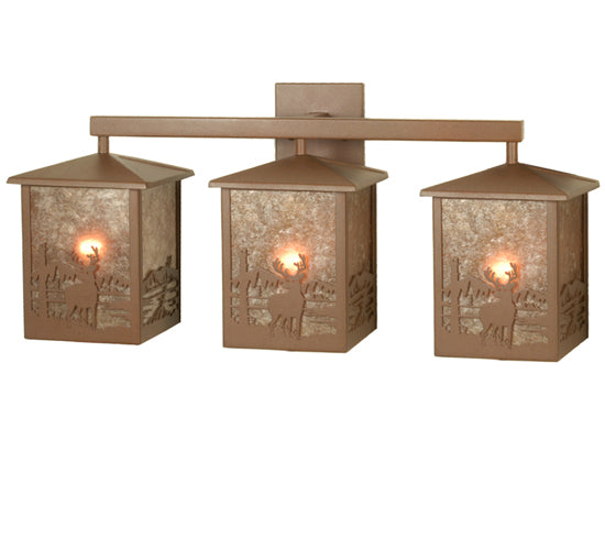 Meyda Lighting Deer Creek 81496 27" 3-Light Rust Vanity Light With Silver Mica Shade Glass