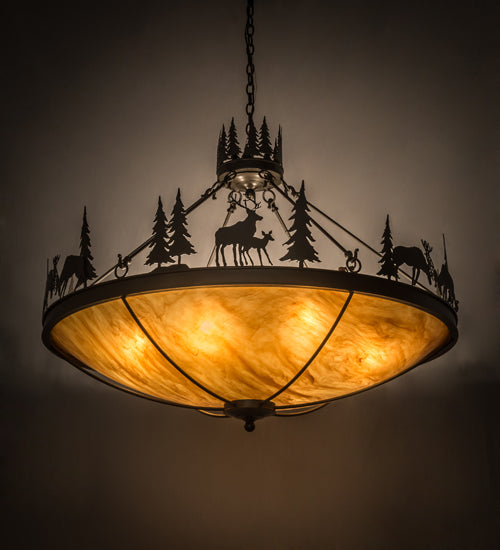 Meyda Lighting Deer Family 48" 8-Light Timeless Bronze Inverted Pendant Light With Ambra Siena Idalight Shade Glass