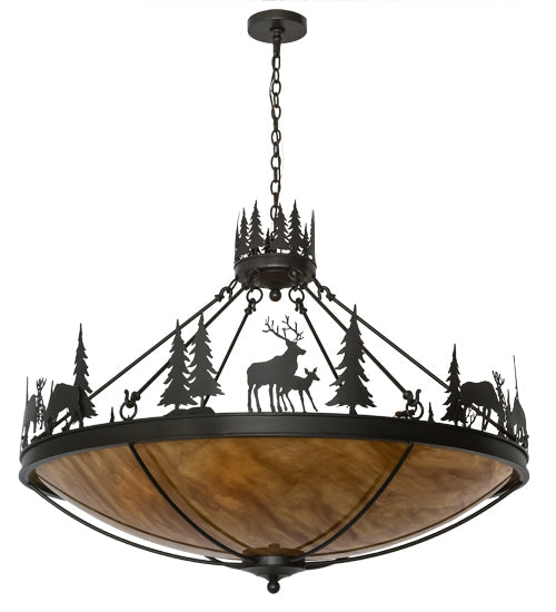 Meyda Lighting Deer Family 48" 8-Light Timeless Bronze Inverted Pendant Light With Ambra Siena Idalight Shade Glass