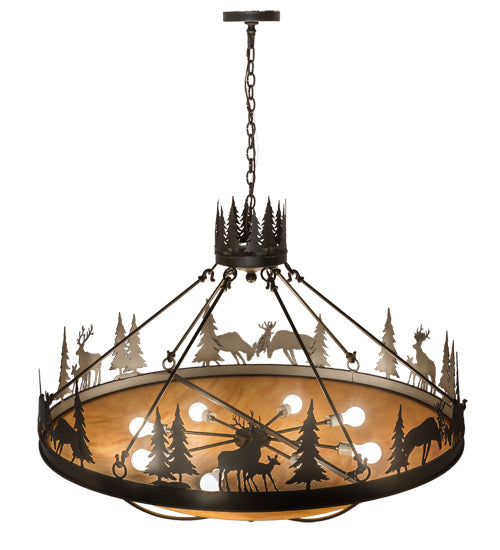 Meyda Lighting Deer Family 48" 8-Light Timeless Bronze Inverted Pendant Light With Ambra Siena Idalight Shade Glass