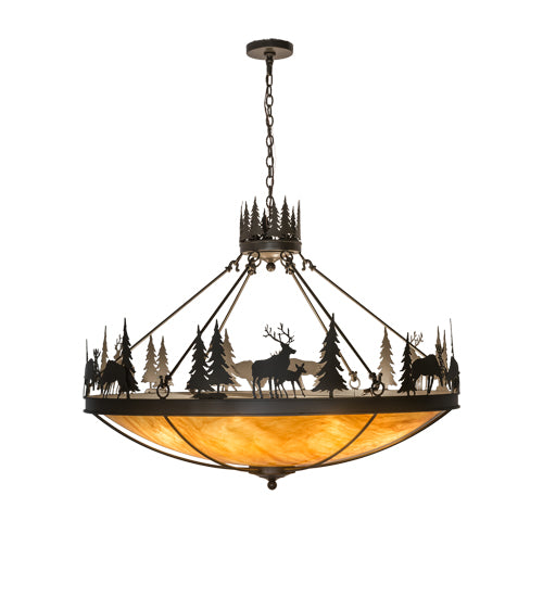 Meyda Lighting Deer Family 48" 8-Light Timeless Bronze Inverted Pendant Light With Ambra Siena Idalight Shade Glass