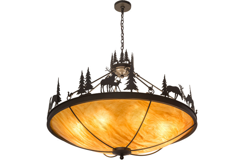 Meyda Lighting Deer Family 48" 8-Light Timeless Bronze Inverted Pendant Light With Ambra Siena Idalight Shade Glass
