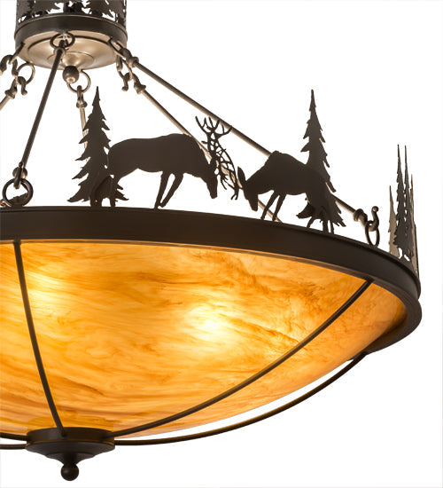 Meyda Lighting Deer Family 48" 8-Light Timeless Bronze Inverted Pendant Light With Ambra Siena Idalight Shade Glass