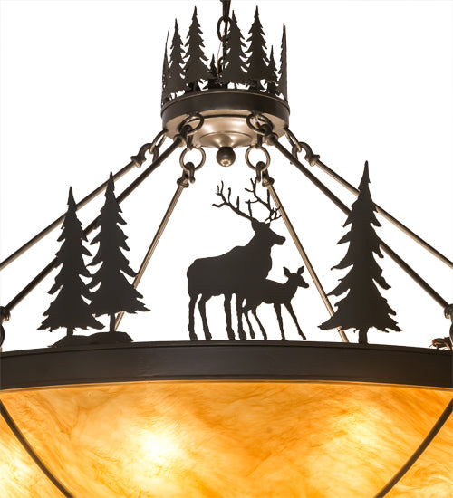 Meyda Lighting Deer Family 48" 8-Light Timeless Bronze Inverted Pendant Light With Ambra Siena Idalight Shade Glass