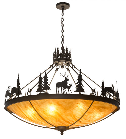 Meyda Lighting Deer Family 48" 8-Light Timeless Bronze Inverted Pendant Light With Ambra Siena Idalight Shade Glass