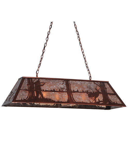 Meyda Lighting Deer Hunter 48" 9-Light New Copper Vein Island Pendant Light With Silver Mica Shade Glass