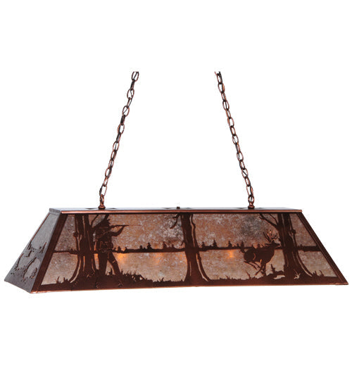Meyda Lighting Deer Hunter 48" 9-Light New Copper Vein Island Pendant Light With Silver Mica Shade Glass