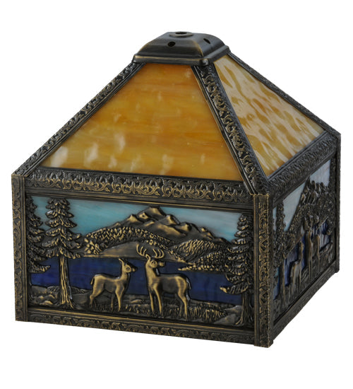 Meyda Lighting Deer Lodge 13"W x 10"H Craftsman Brown Frame and Multi-Colored Shade Glass