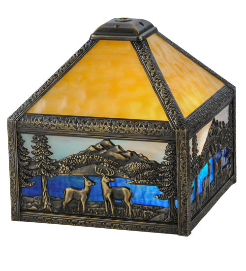 Meyda Lighting Deer Lodge 13"W x 10"H Craftsman Brown Frame and Multi-Colored Shade Glass