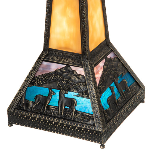 Meyda Lighting Deer Lodge 19" 3-Light Craftsman Brown Table Lamp Base and Multi-Colored Lighted Base