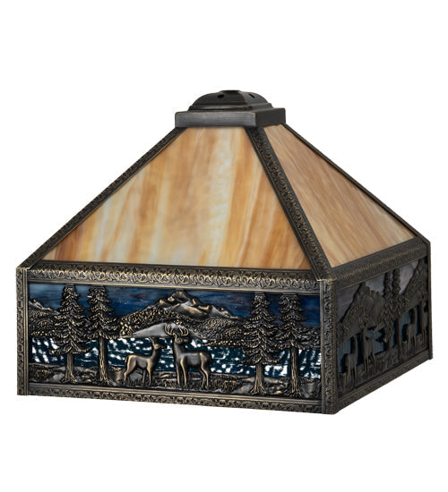 Meyda Lighting Deer Lodge 19" Craftsman Brown Frame With Blue & Beige Shade Glass