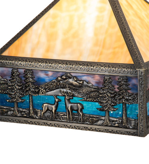Meyda Lighting Deer Lodge 19" Craftsman Brown Frame With Blue & Beige Shade Glass