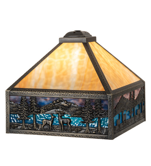 Meyda Lighting Deer Lodge 19" Craftsman Brown Frame With Blue & Beige Shade Glass