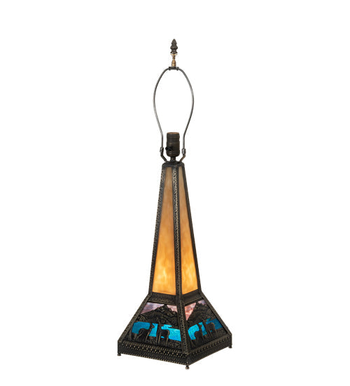 Meyda Lighting Deer Lodge 29" 3-Light Craftsman Brown Table Lamp With Blue & Beige Shade Glass and Lighted Base