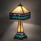 Meyda Lighting Deer Lodge 29" 3-Light Craftsman Brown Table Lamp With Blue & Beige Shade Glass and Lighted Base