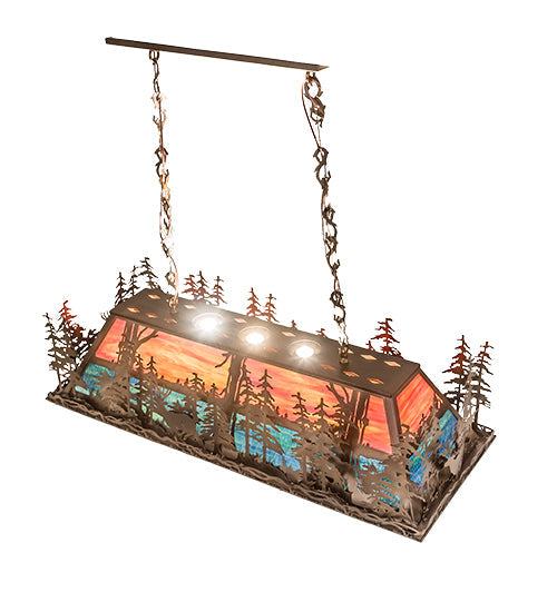 Meyda Lighting Deer Through the Trees 194594 50" 9-Light Antique Copper Island Pendant Light With Multi-Colored Shade