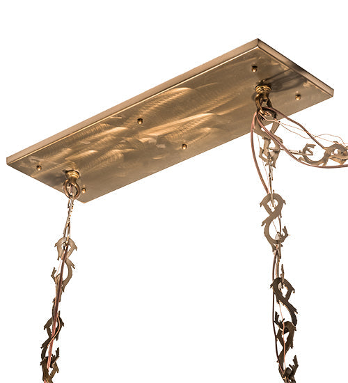 Meyda Lighting Deer Through the Trees 194594 50" 9-Light Antique Copper Island Pendant Light With Multi-Colored Shade