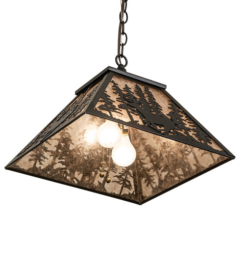 Meyda Lighting Deer Through the Trees 22" Textured Black Pendant Light With Silver Mica Shade Glass